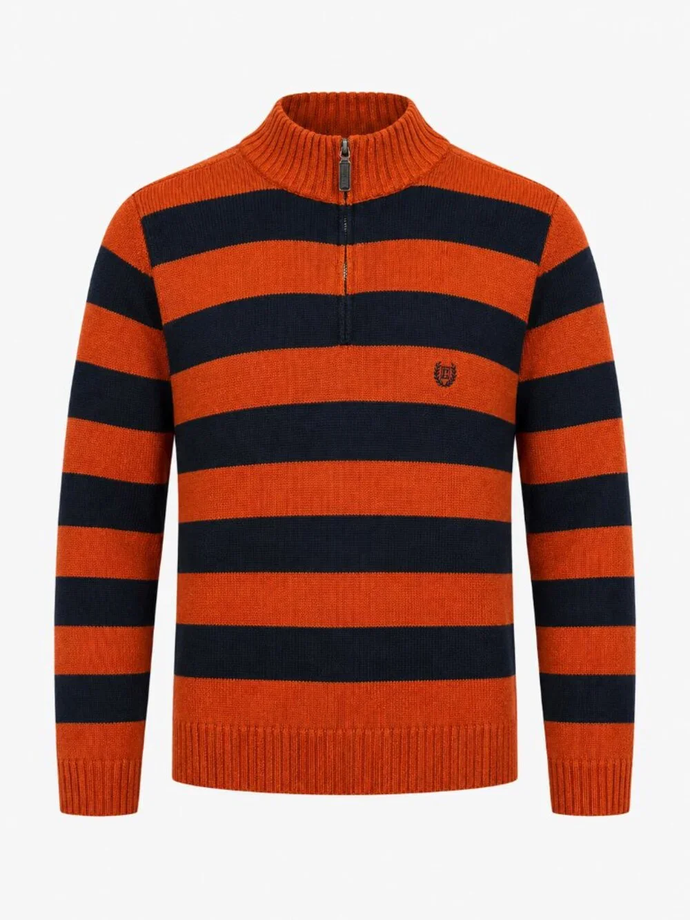 Chaps Men’s XL Quarter Zip Sweater Orange Navy Striped Cotton Preppy UVA